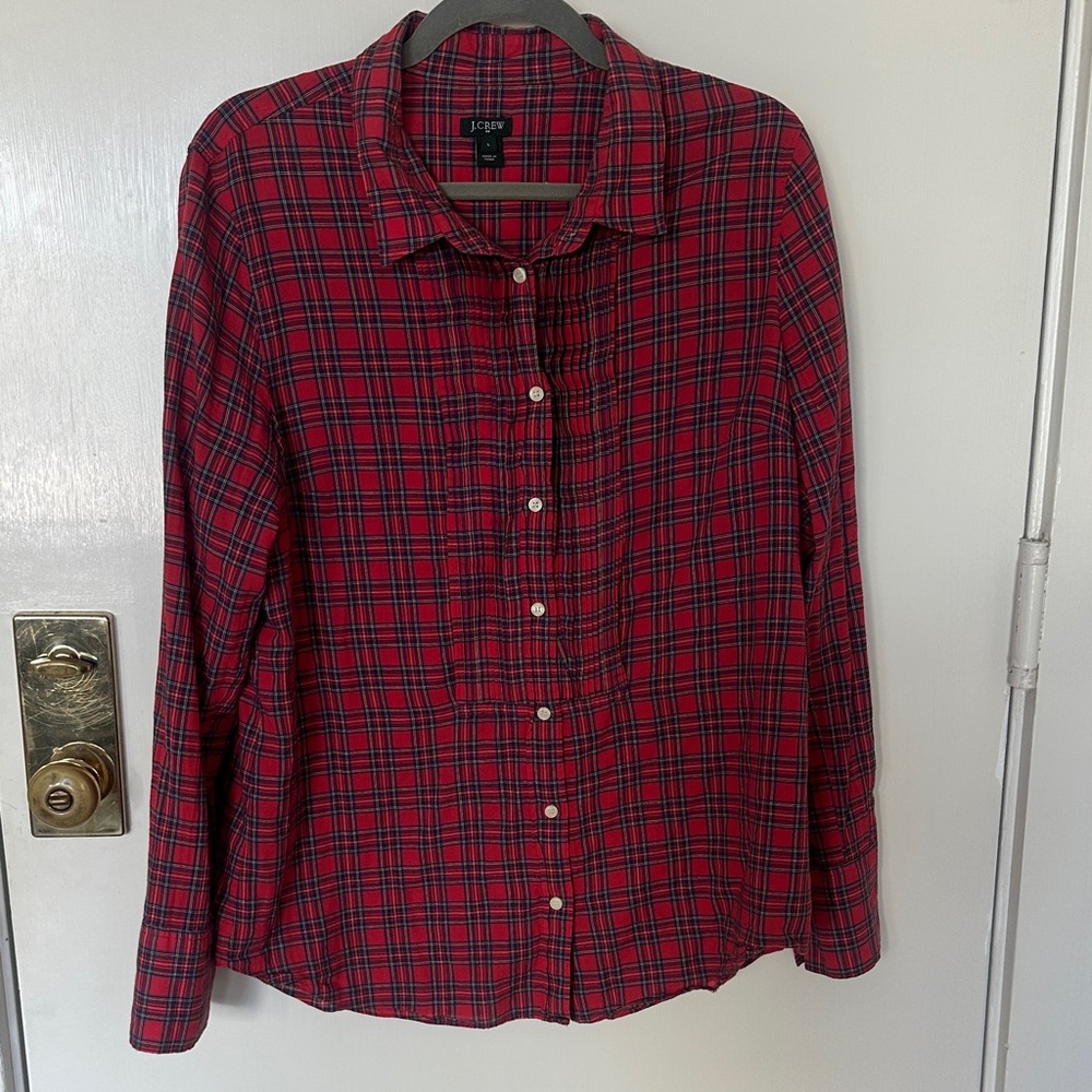 J. Crew Red Plaid tuxedo style Button-Down Shirt